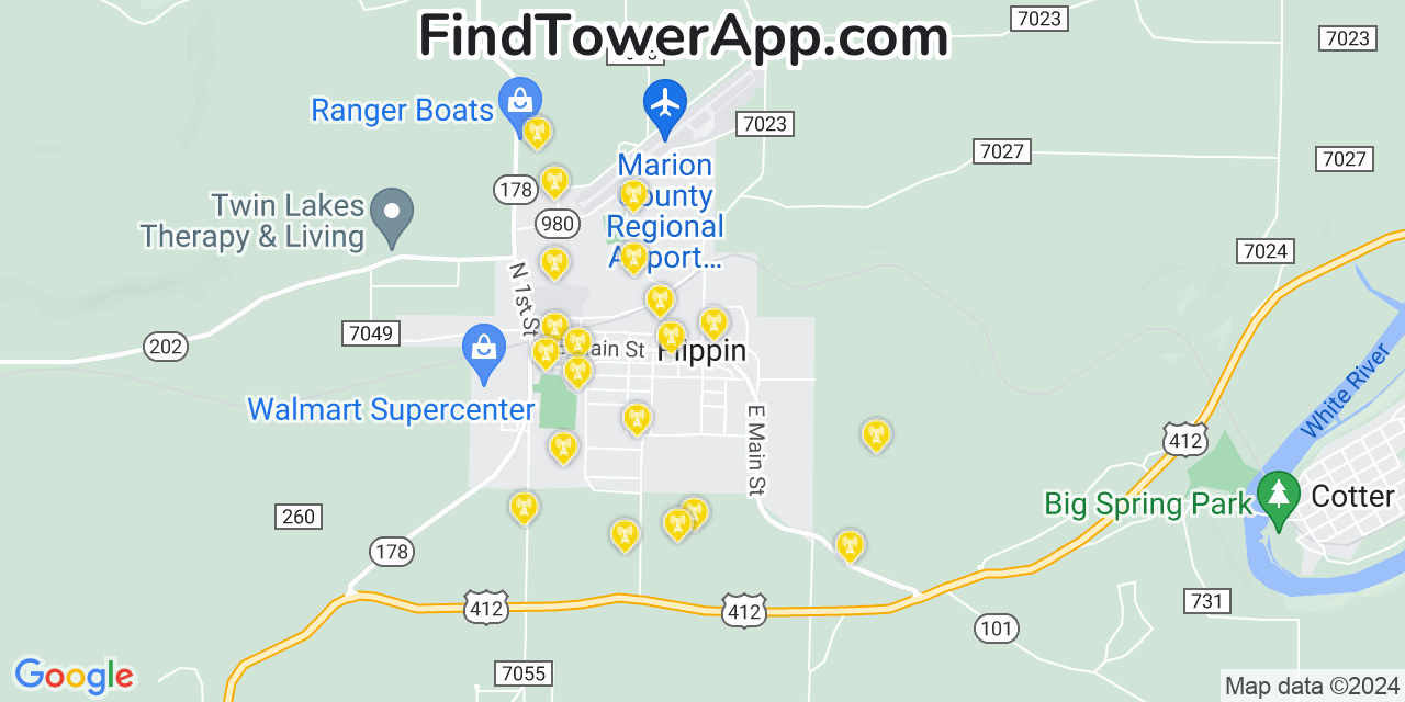 Verizon 4G/5G cell tower coverage map Flippin, Arkansas