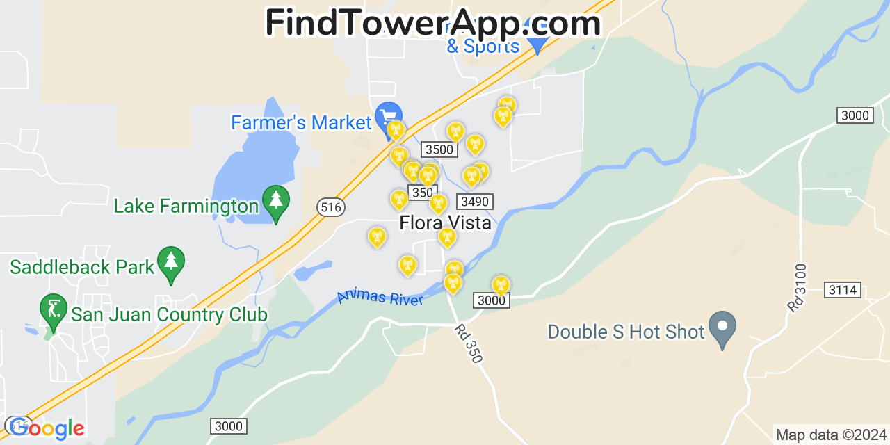 AT&T 4G/5G cell tower coverage map Flora Vista, New Mexico