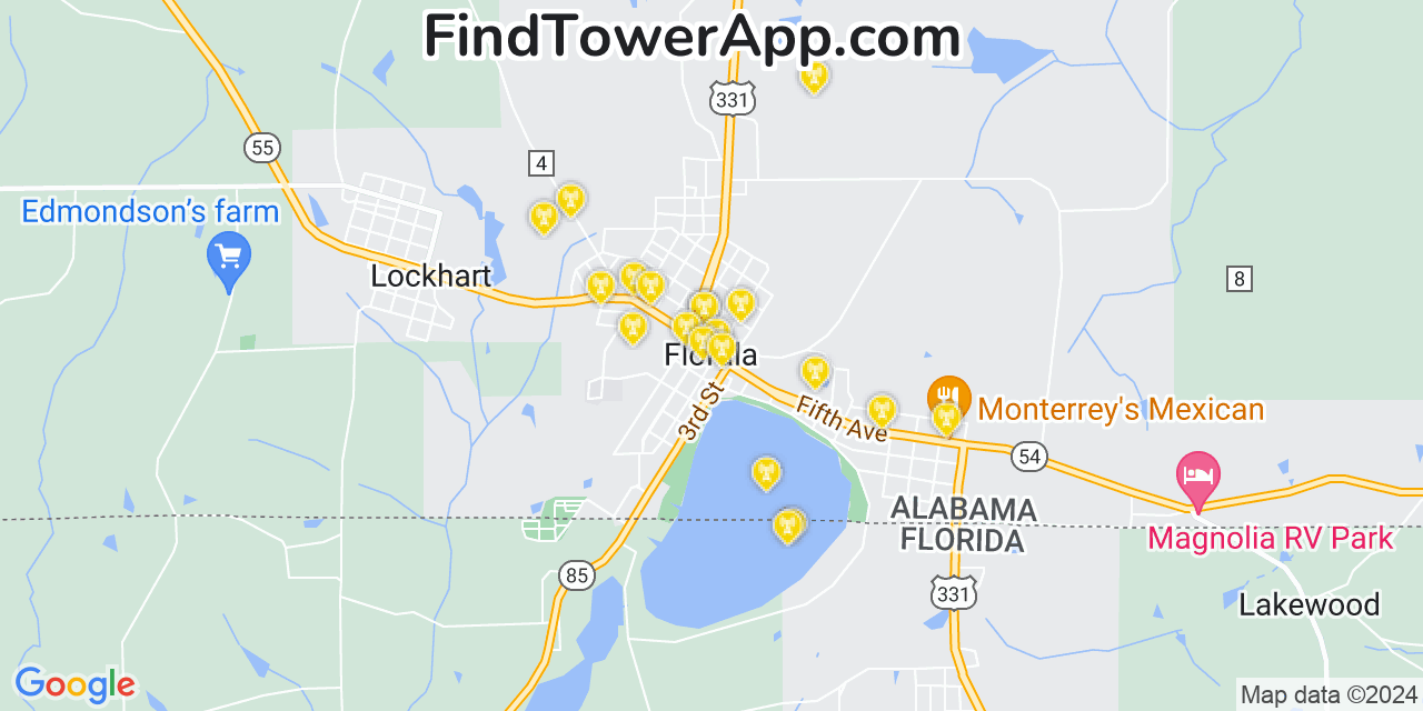 AT&T 4G/5G cell tower coverage map Florala, Alabama