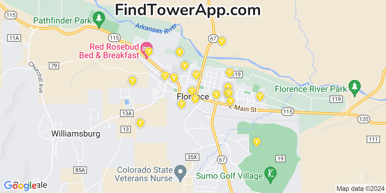 Verizon 4G/5G cell tower coverage map Florence, Colorado