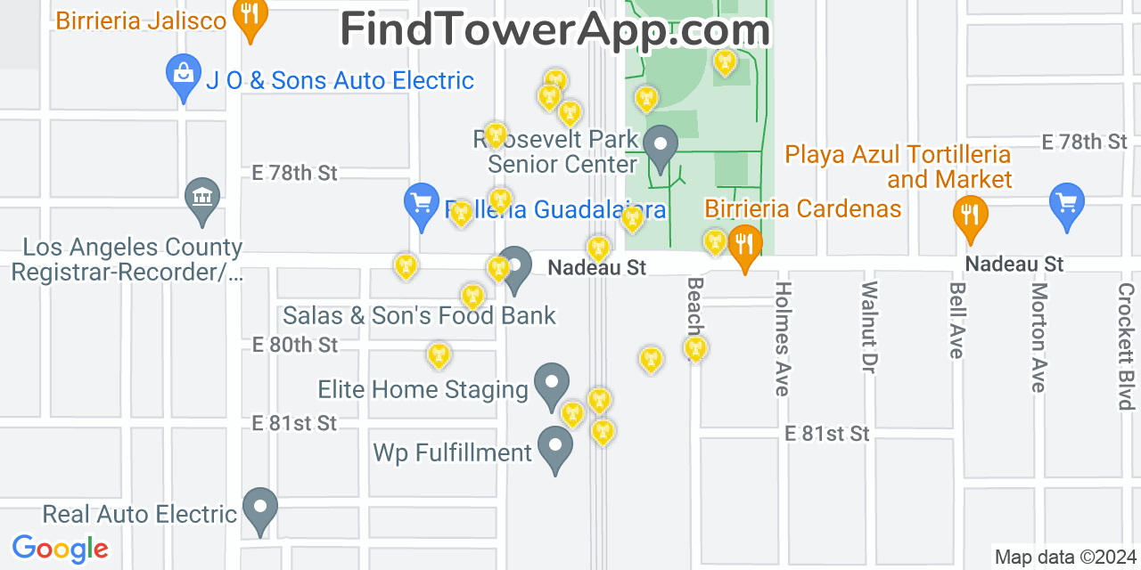 AT&T 4G/5G cell tower coverage map Florence Graham, California