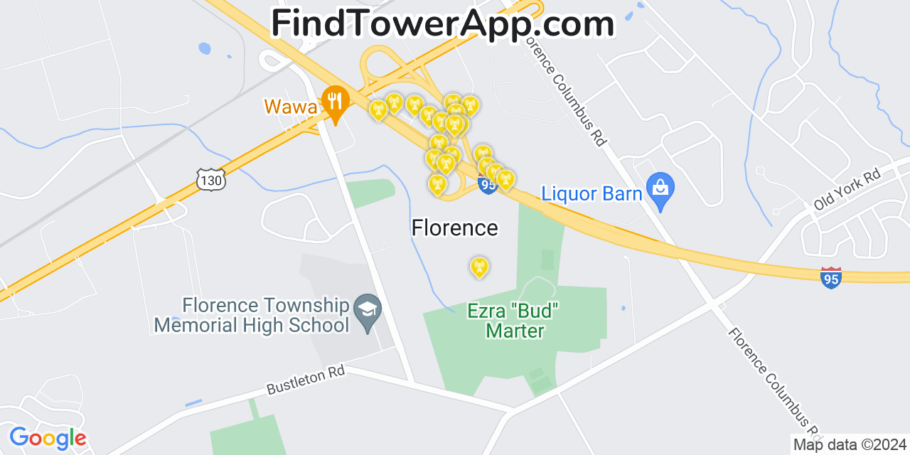 AT&T 4G/5G cell tower coverage map Florence, New Jersey