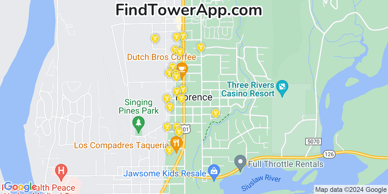 AT&T 4G/5G cell tower coverage map Florence, Oregon