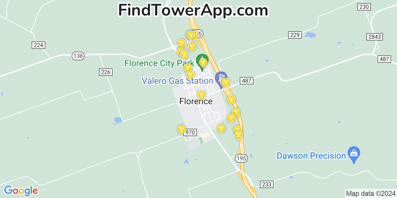 AT&T 4G/5G cell tower coverage map Florence, Texas