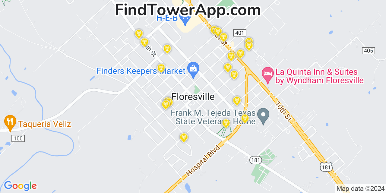AT&T 4G/5G cell tower coverage map Floresville, Texas