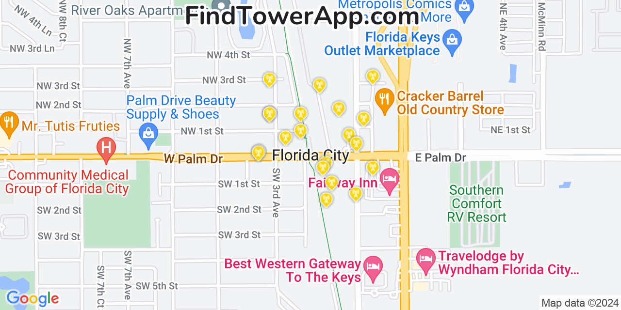 Verizon 4G/5G cell tower coverage map Florida City, Florida