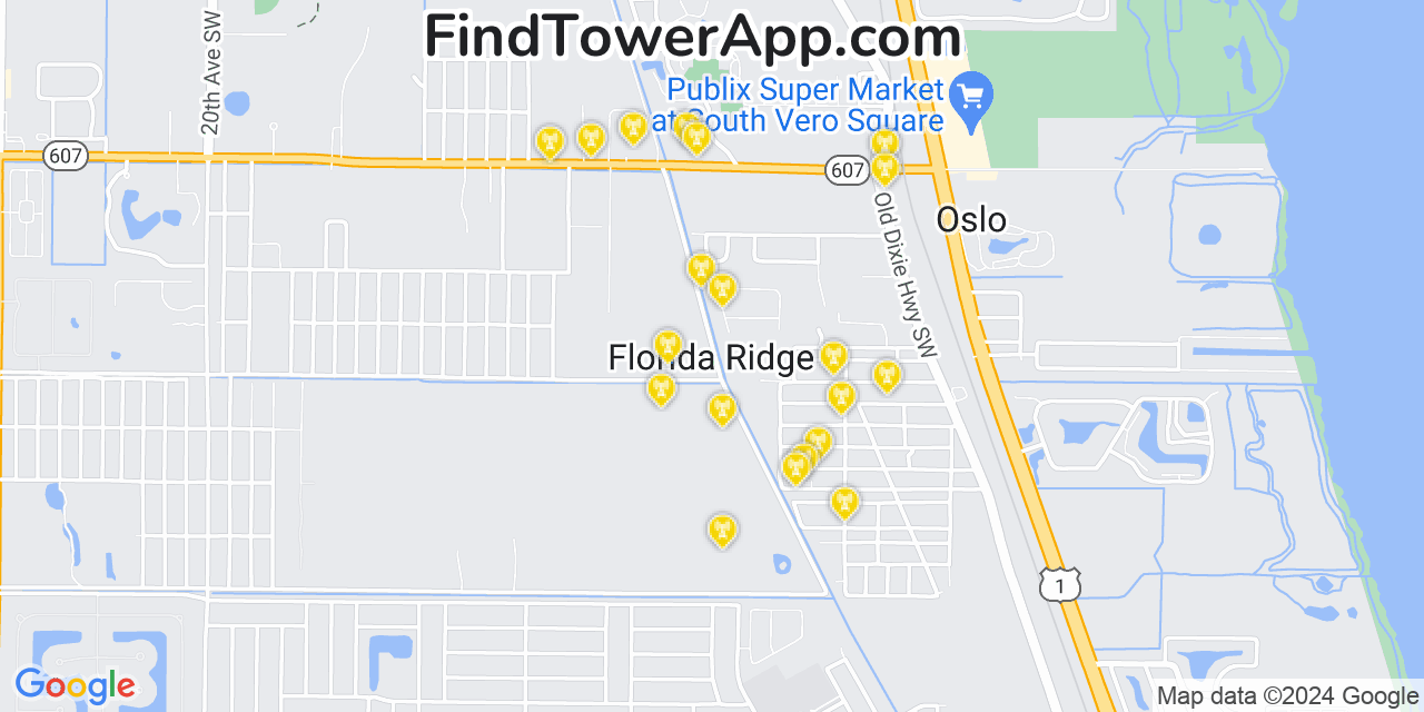 AT&T 4G/5G cell tower coverage map Florida Ridge, Florida