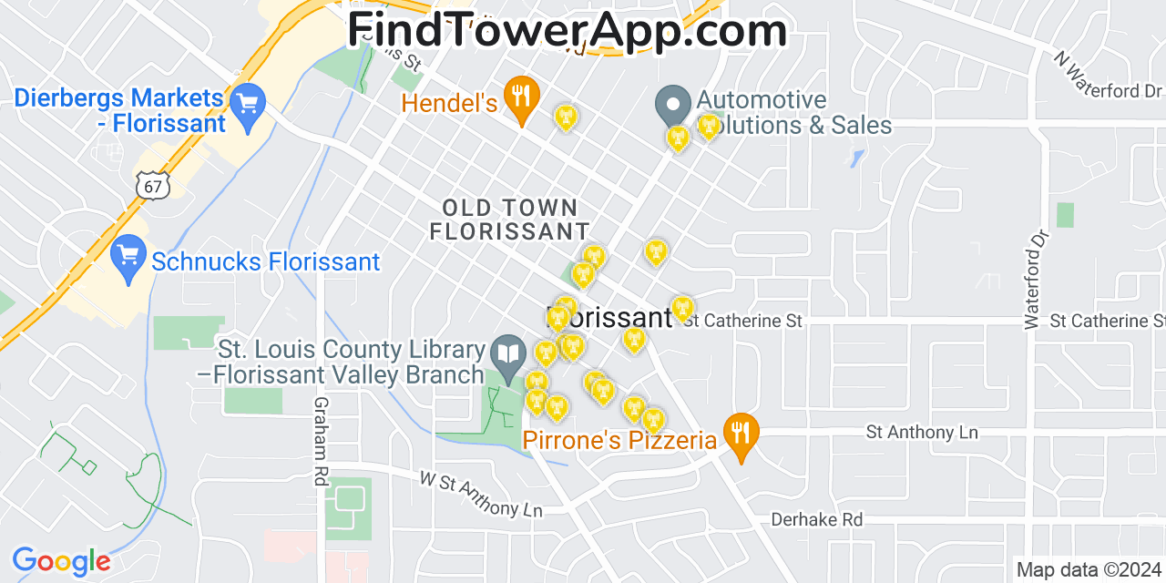 AT&T 4G/5G cell tower coverage map Florissant, Missouri