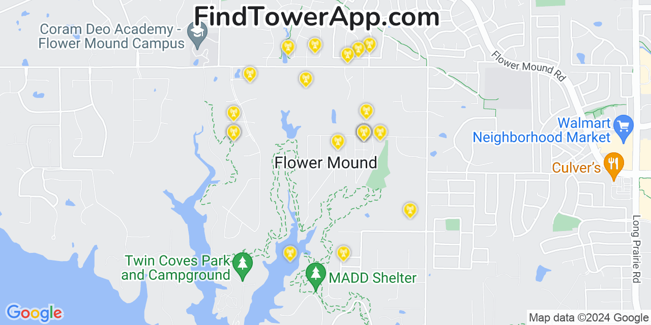 AT&T 4G/5G cell tower coverage map Flower Mound, Texas