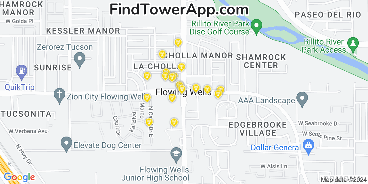 T-Mobile 4G/5G cell tower coverage map Flowing Wells, Arizona
