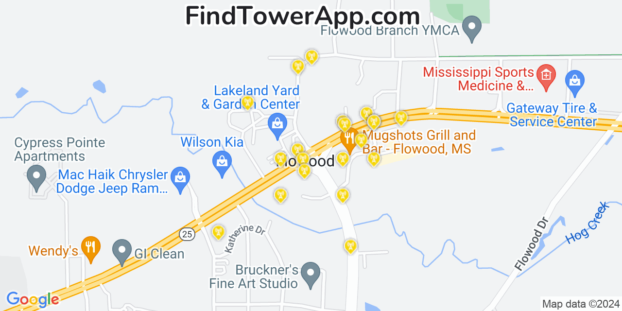 AT&T 4G/5G cell tower coverage map Flowood, Mississippi