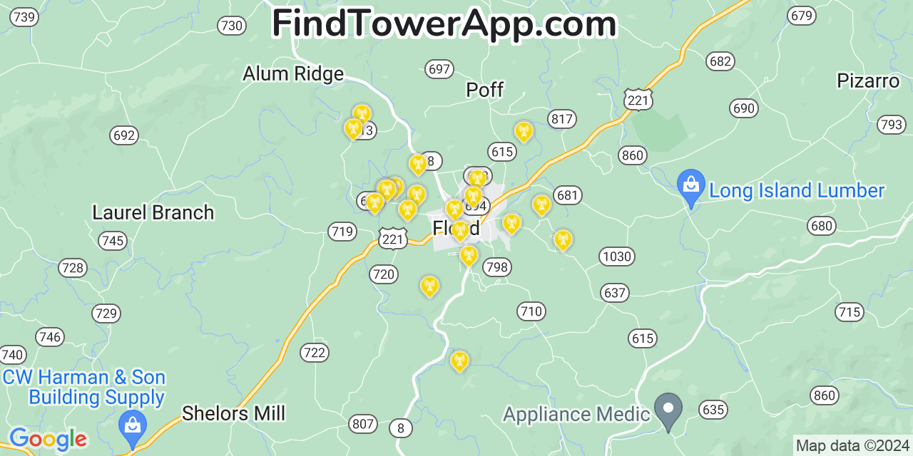 T-Mobile 4G/5G cell tower coverage map Floyd, Virginia