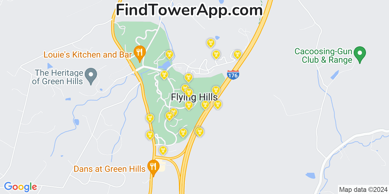 AT&T 4G/5G cell tower coverage map Flying Hills, Pennsylvania