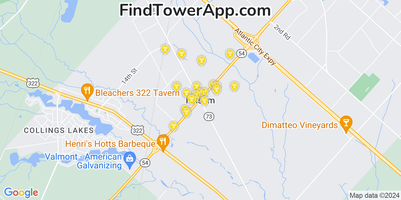AT&T 4G/5G cell tower coverage map Folsom, New Jersey