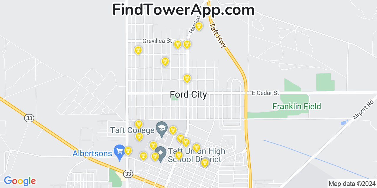 T-Mobile 4G/5G cell tower coverage map Ford City, California
