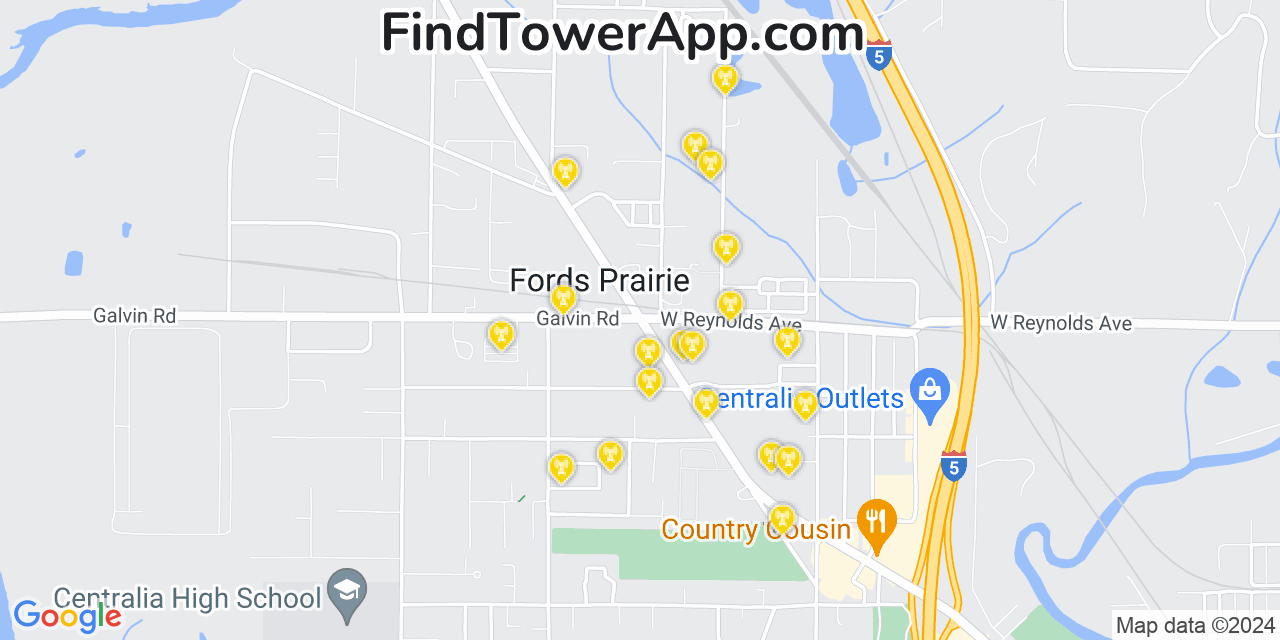 T-Mobile 4G/5G cell tower coverage map Fords Prairie, Washington