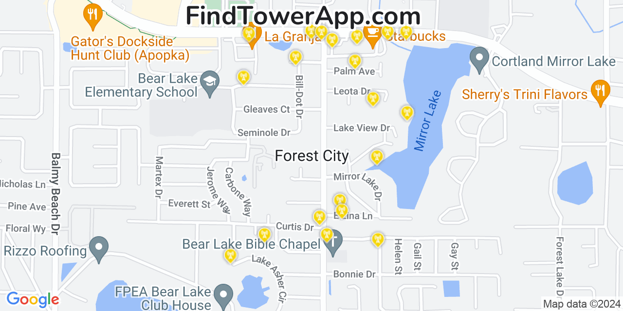 AT&T 4G/5G cell tower coverage map Forest City, Florida
