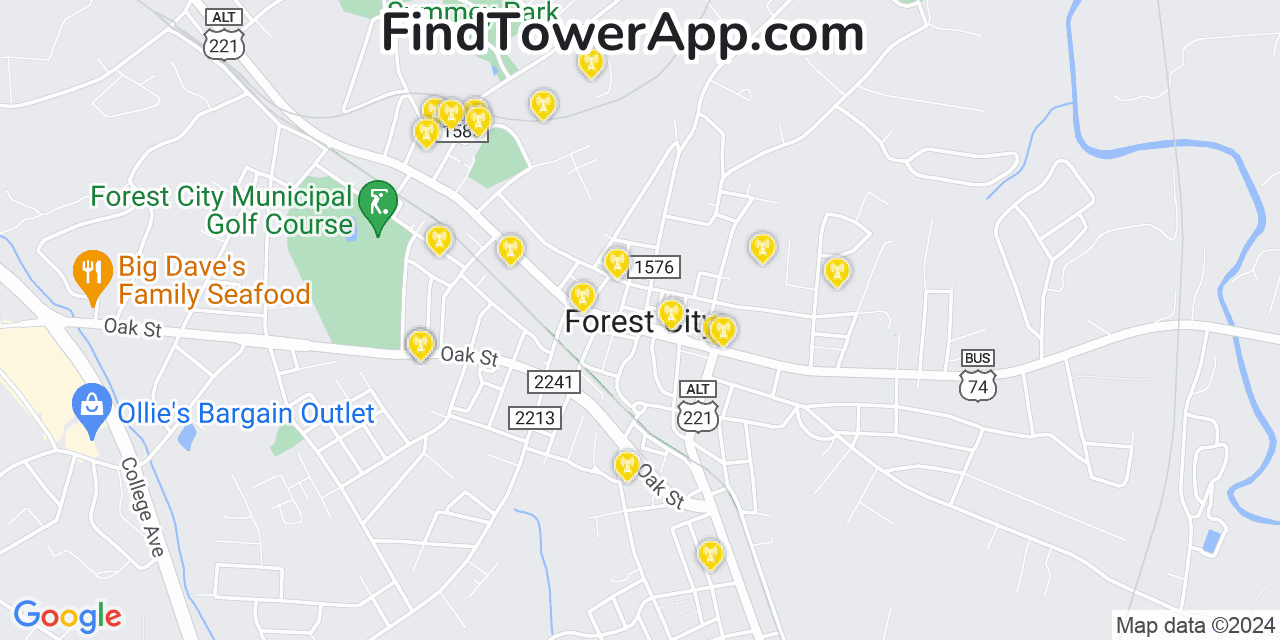 AT&T 4G/5G cell tower coverage map Forest City, North Carolina