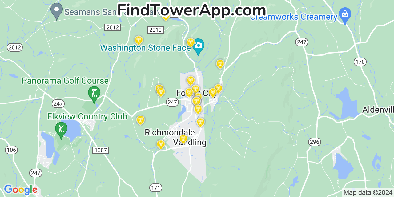 AT&T 4G/5G cell tower coverage map Forest City, Pennsylvania