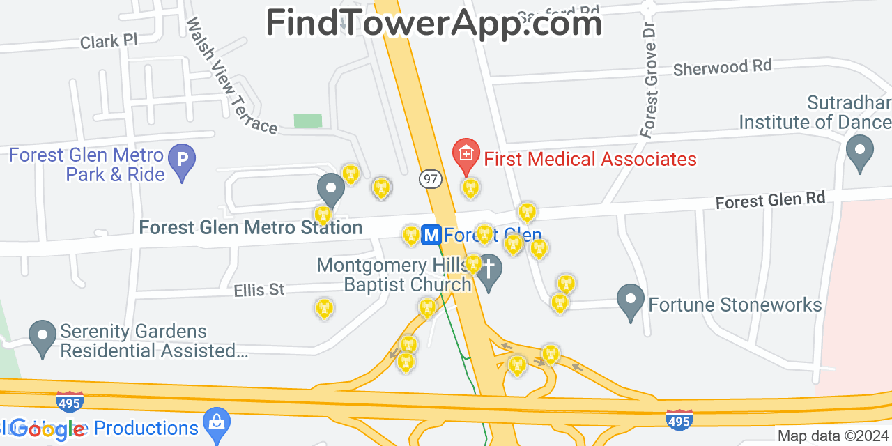 AT&T 4G/5G cell tower coverage map Forest Glen, Maryland
