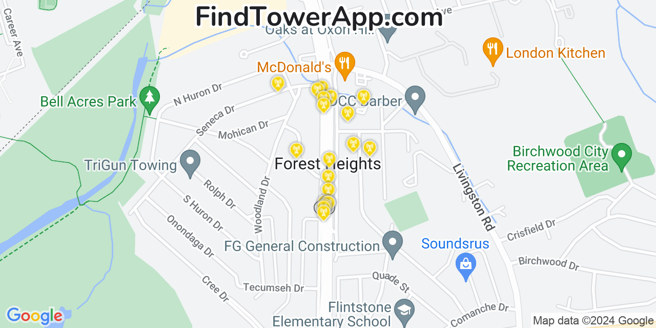 AT&T 4G/5G cell tower coverage map Forest Heights, Maryland