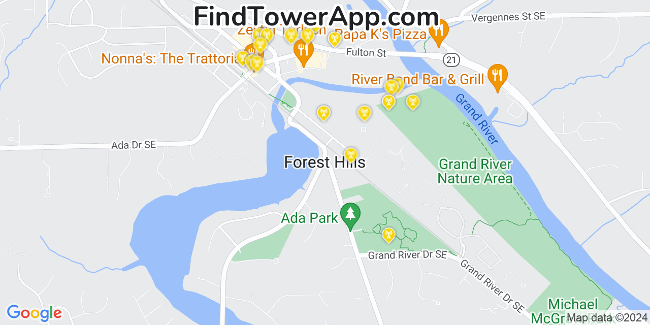 AT&T 4G/5G cell tower coverage map Forest Hills, Michigan