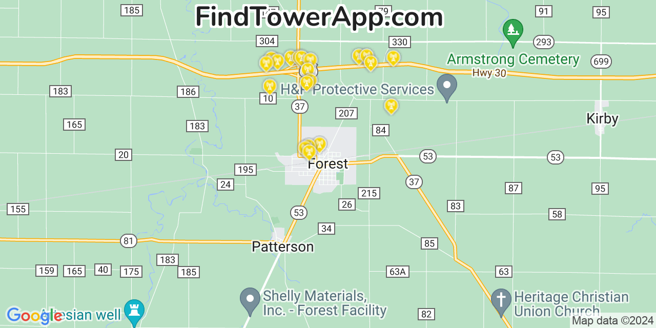 AT&T 4G/5G cell tower coverage map Forest, Ohio
