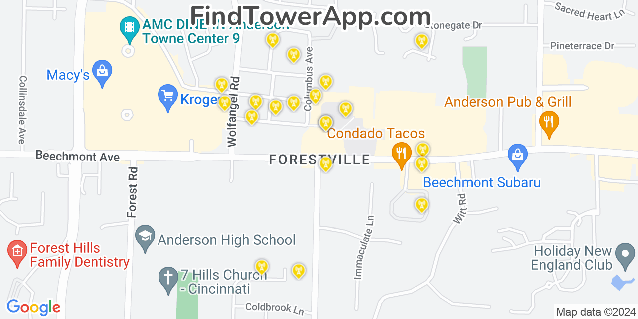 AT&T 4G/5G cell tower coverage map Forestville, Ohio