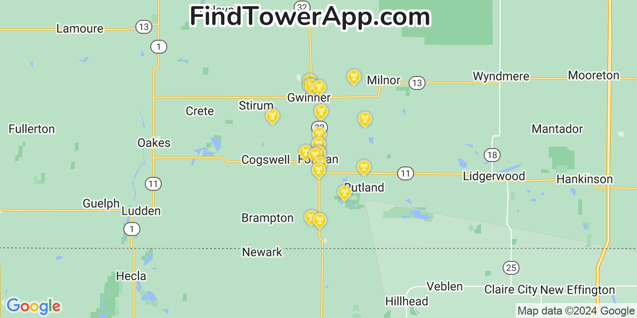 AT&T 4G/5G cell tower coverage map Forman, North Dakota