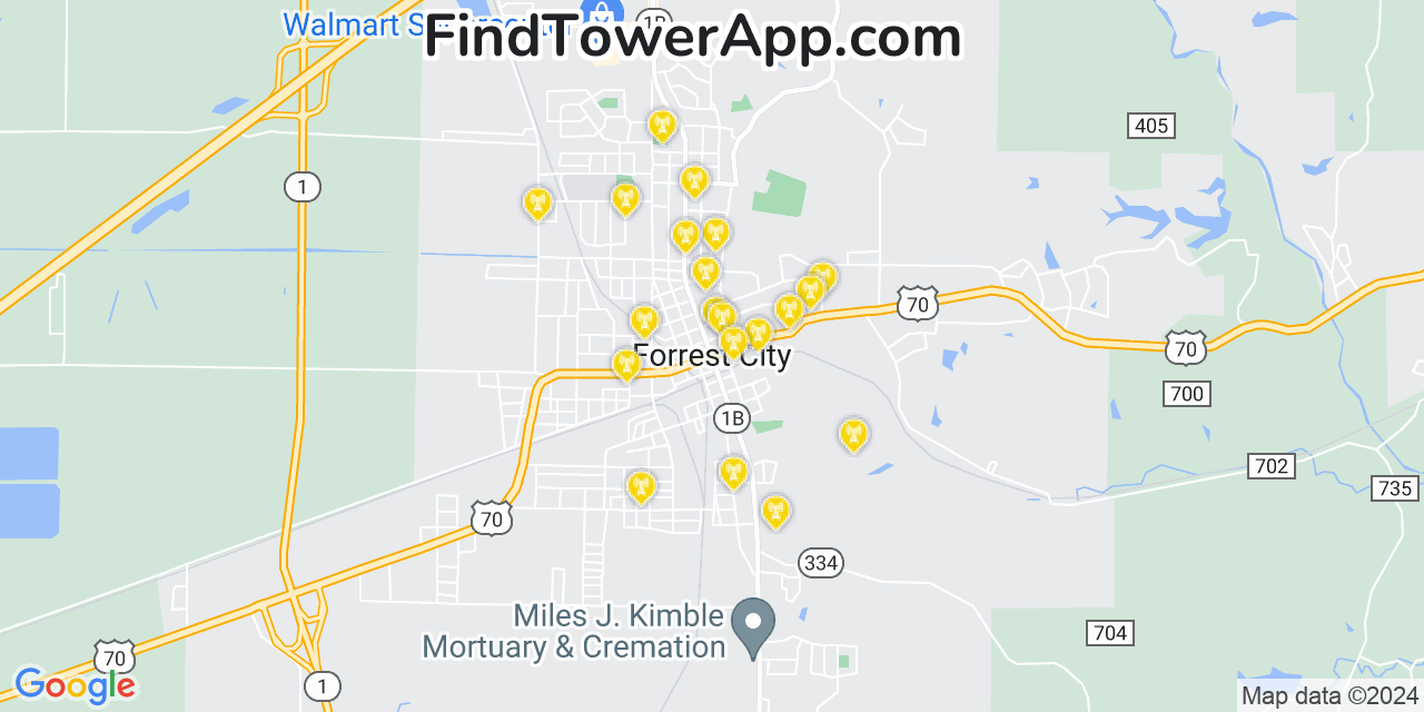 AT&T 4G/5G cell tower coverage map Forrest City, Arkansas