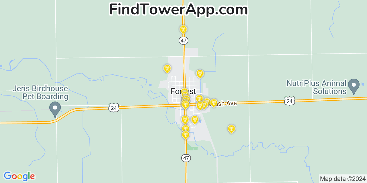 AT&T 4G/5G cell tower coverage map Forrest, Illinois