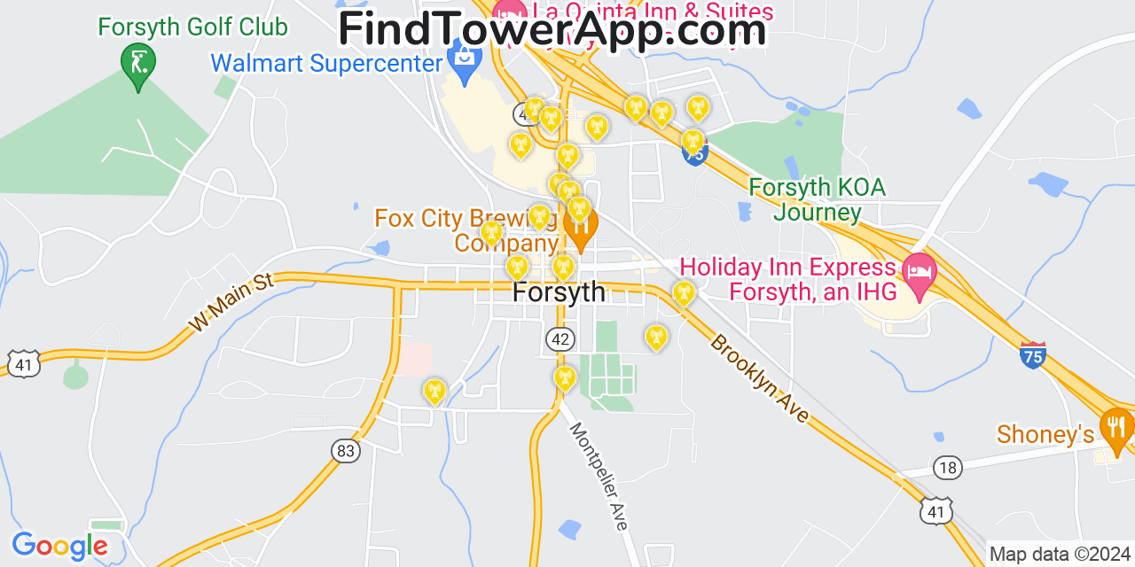 AT&T 4G/5G cell tower coverage map Forsyth, Georgia