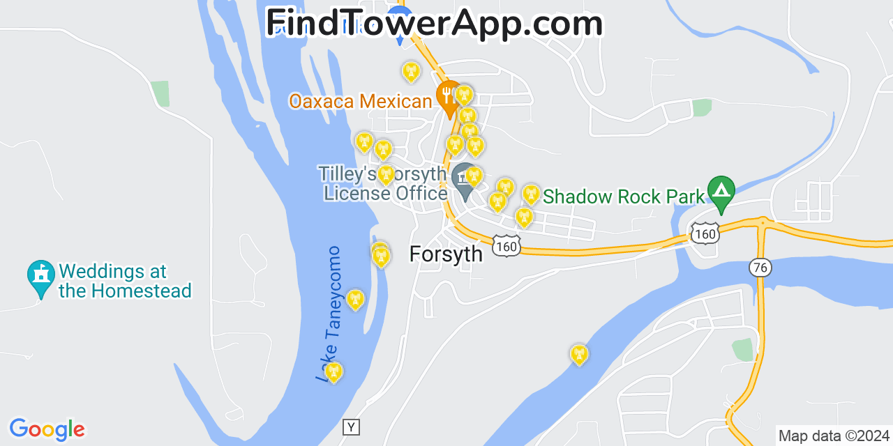 AT&T 4G/5G cell tower coverage map Forsyth, Missouri
