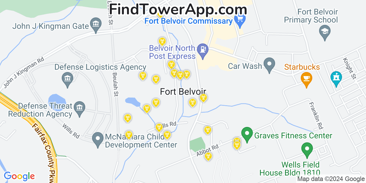 AT&T 4G/5G cell tower coverage map Fort Belvoir, Virginia