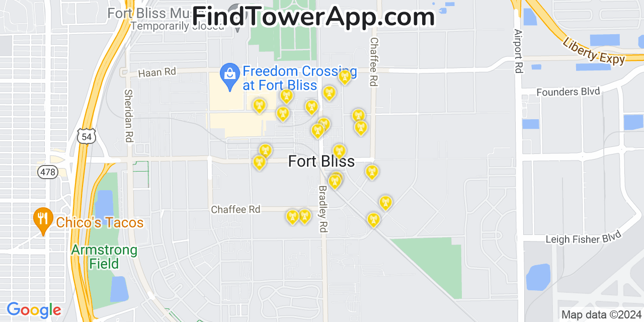 AT&T 4G/5G cell tower coverage map Fort Bliss, Texas