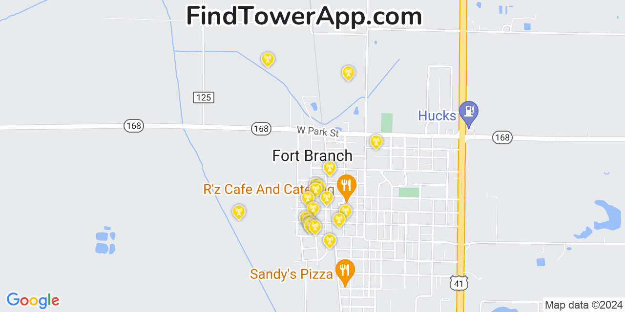AT&T 4G/5G cell tower coverage map Fort Branch, Indiana
