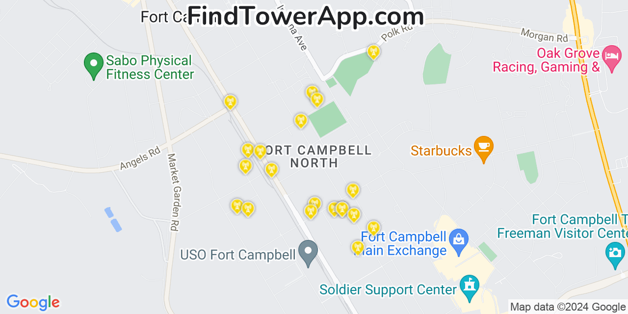 AT&T 4G/5G cell tower coverage map Fort Campbell North, Kentucky