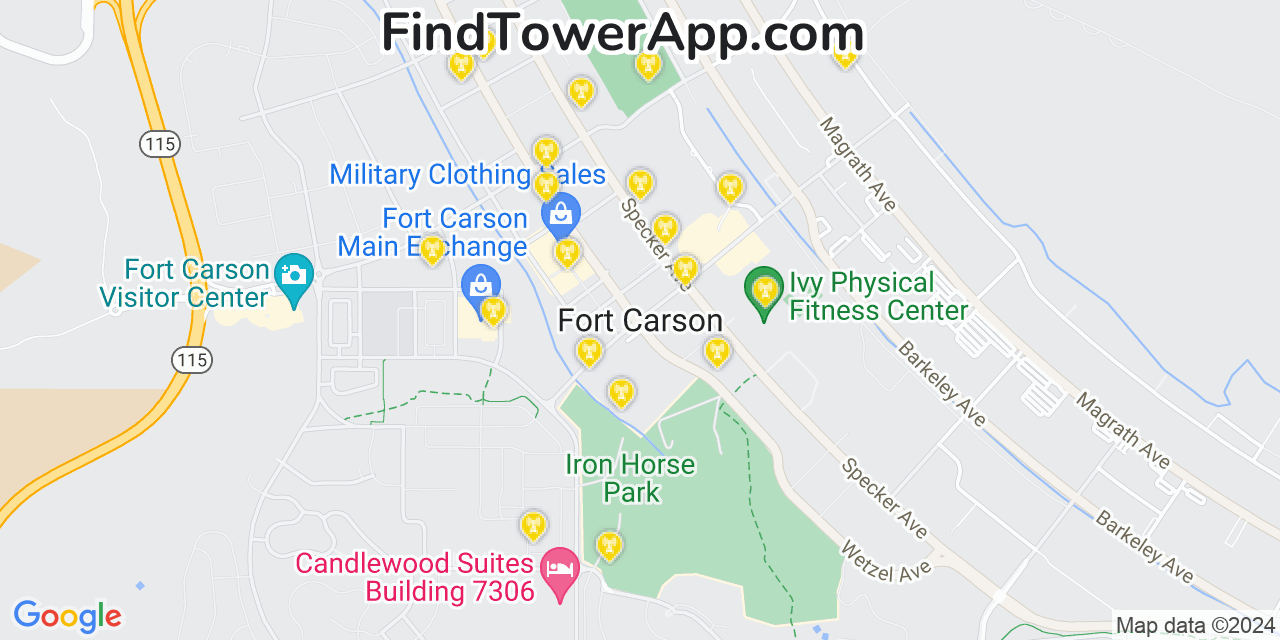 Verizon 4G/5G cell tower coverage map Fort Carson, Colorado