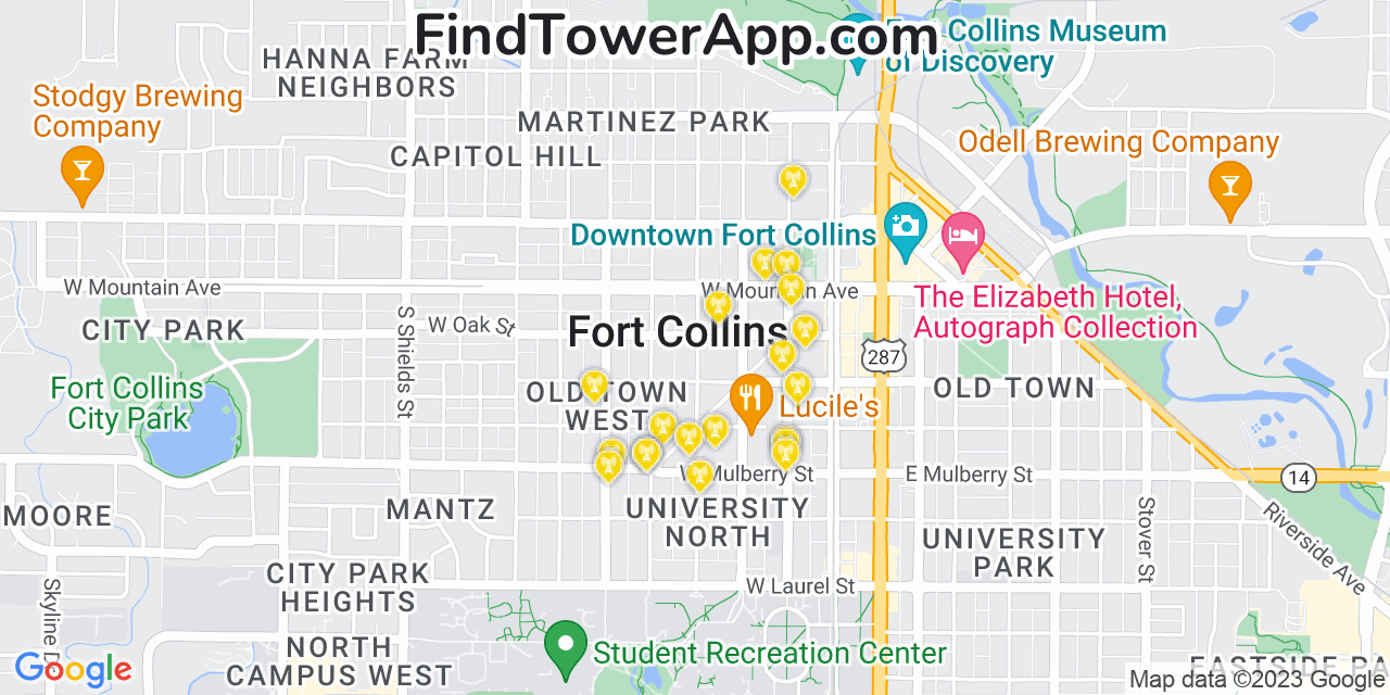 AT&T 4G/5G cell tower coverage map Fort Collins, Colorado