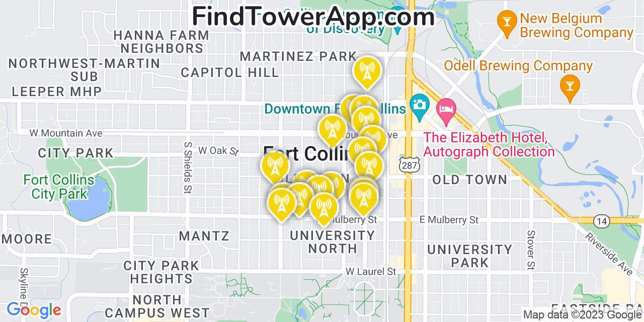 Verizon 4G/5G cell tower coverage map Fort Collins, Colorado