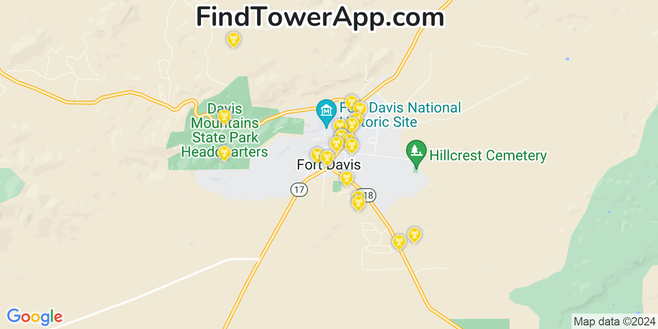 AT&T 4G/5G cell tower coverage map Fort Davis, Texas