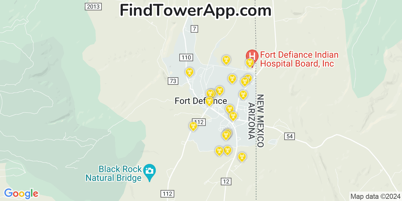 AT&T 4G/5G cell tower coverage map Fort Defiance, Arizona