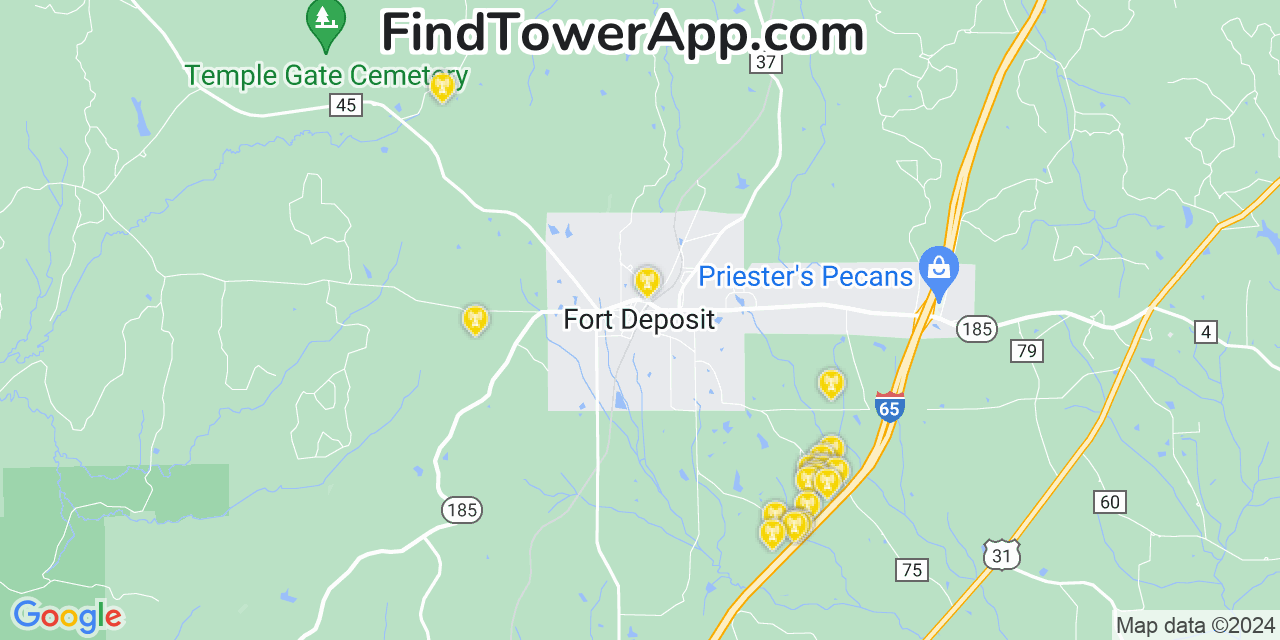 Verizon 4G/5G cell tower coverage map Fort Deposit, Alabama