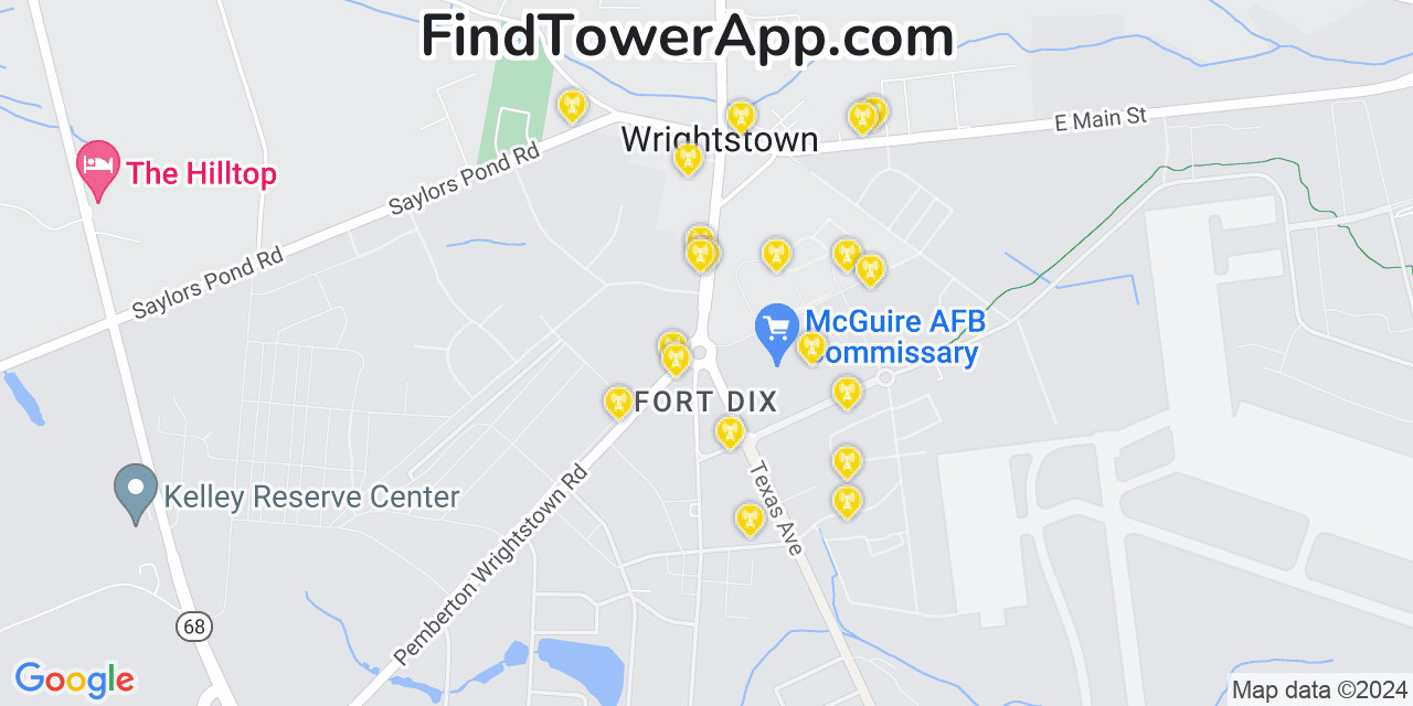 AT&T 4G/5G cell tower coverage map Fort Dix, New Jersey