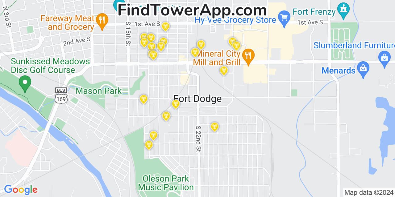 AT&T 4G/5G cell tower coverage map Fort Dodge, Iowa