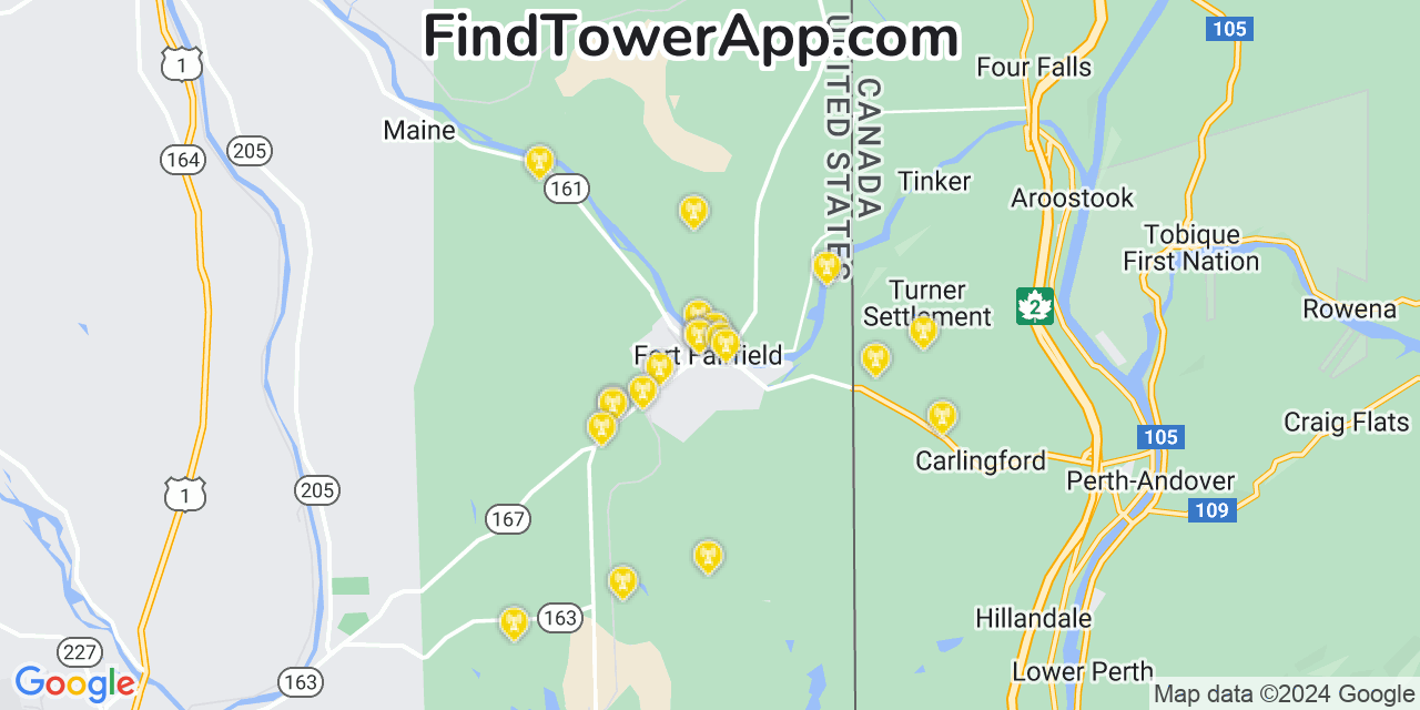 AT&T 4G/5G cell tower coverage map Fort Fairfield, Maine