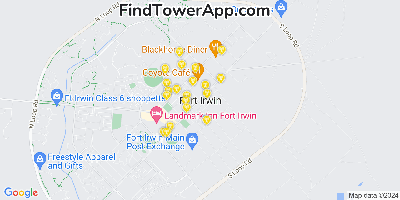 AT&T 4G/5G cell tower coverage map Fort Irwin, California