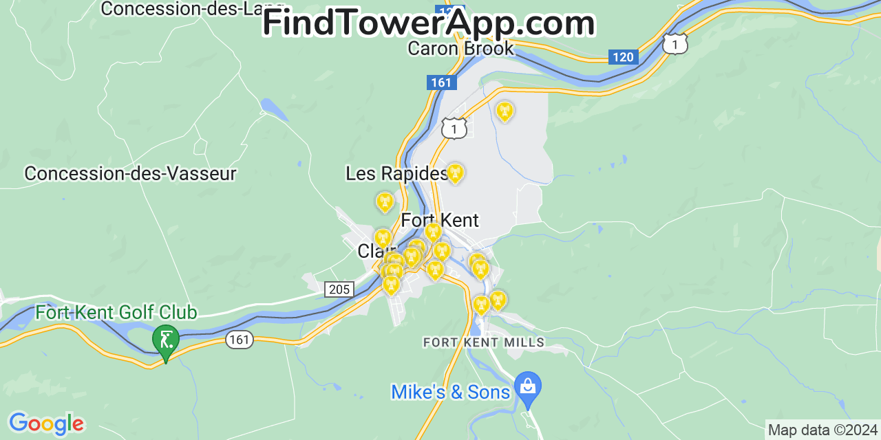 AT&T 4G/5G cell tower coverage map Fort Kent, Maine