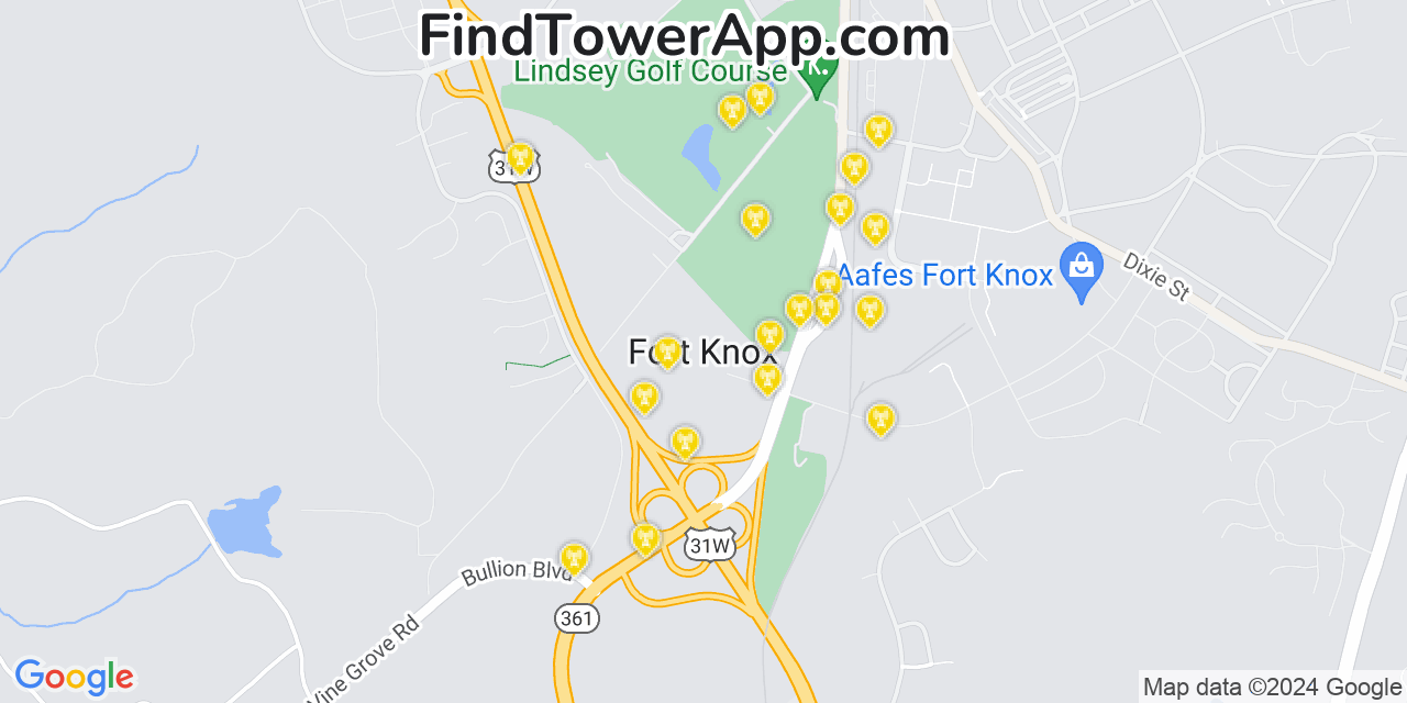 Verizon 4G/5G cell tower coverage map Fort Knox, Kentucky