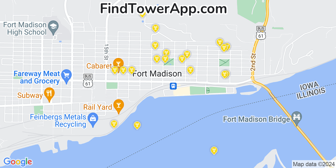 AT&T 4G/5G cell tower coverage map Fort Madison, Iowa